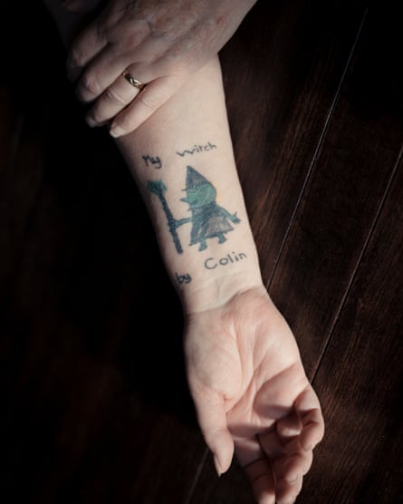 The arm of Jan Smith, showing a tattoo of a witch: the last drawing by her son Colin, a haemophiliac who was given contaminated blood and died aged seven