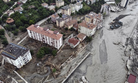 An aerial photo of the flood-ravaged town Bozkurt town in Kastamonu province.