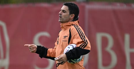Mikel Arteta takes Arsenal training at London Colney yesterday.