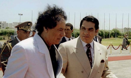 Ben Ali with the Libyan leader Muammar Gaddafi in 1999.