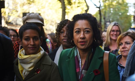Samira Ahmed (right) and Naga Munchetty (left) arrive at the employment tribunal, challenging the BBC over an unequal pay claim.