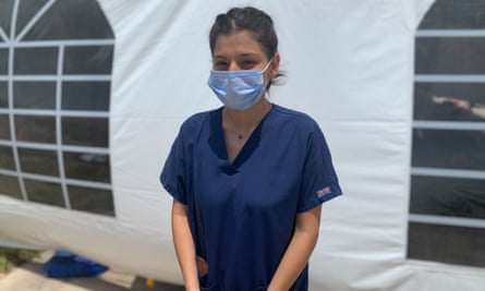 Genesis Gonzalez, a medical assistant who works at the Covid-19 tent.