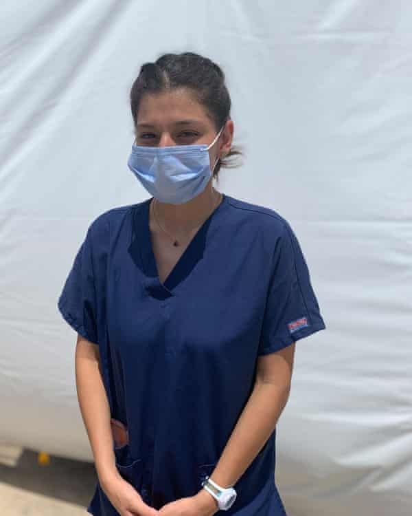Genesis Gonzalez, a medical assistant who works at the Covid-19 tent.