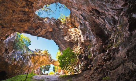 ela spilja cave in Vela Luka on Korcula island view. Amazing landscape of Dalmatia region of Croatia.