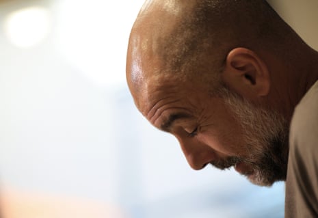 Manchester City manager Pep Guardiola talks during an interview with Reuters TV in Barcelona