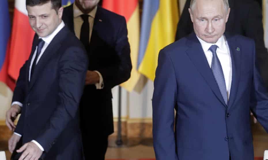 Ukraine’s president, Volodymyr Zelenskyy, and his Russian counterpart, Vladimir Putin.