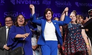 Democrat Jacky Rosen celebrates after winning her Senate race against Dean Heller in Nevada