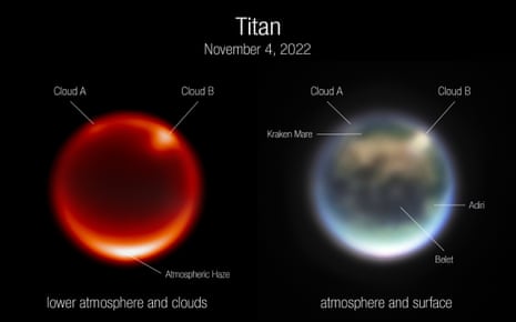 Images of Saturn’s moon Titan, captured by NIRCam on November 4, 2022.