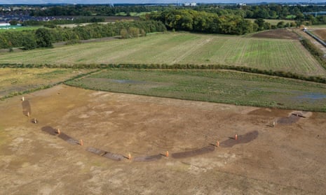 An aerial view of the site of the Neolithic causewayed enclosure