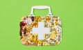 collage in form of medical bag made up of health supplements/tablets
