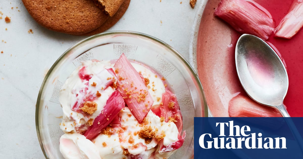 Ravneet Gill’s recipe for rhubarb fool with ginger biscuits