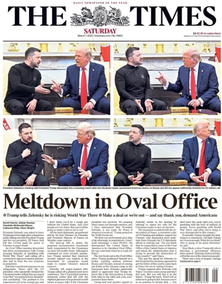 The Times front page, Saturday 1 March 2025
