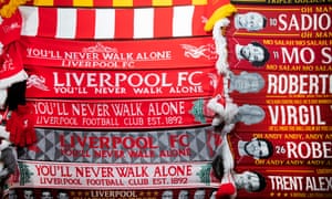 Scarves for sale outside Anfield before the game versus West Ham United.