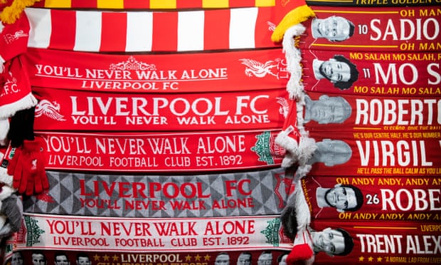 Scarves for sale outside Anfield before the game versus West Ham United.