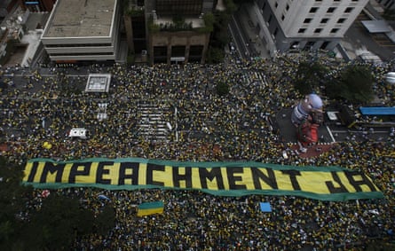 Demonstrators in São Paulo demand the impeachment of Dilma Rousseff in March 2016.