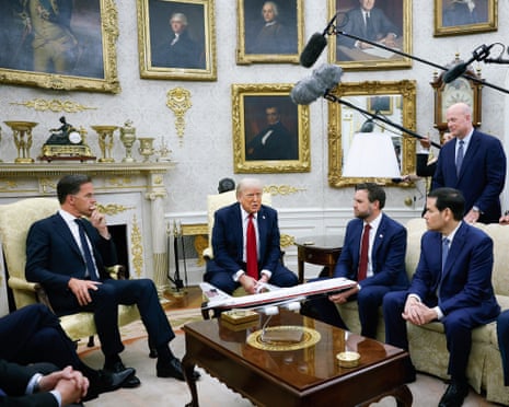 US president Donald Trump meets with Nato Secretary General Mark Rutte in the Oval Office at the White House.