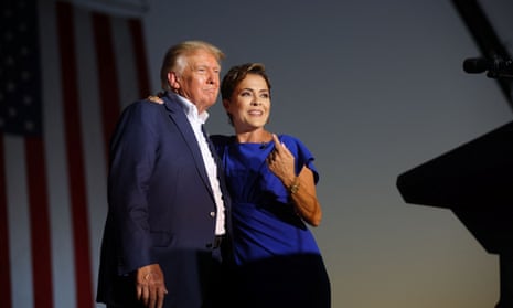 Donald Trump at a rally with Kari Lake in Mesa, Arizona earlier this month. Lake refused to say whether she would accept the result of the election if she lost.