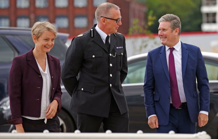 Keir Starmer and shadow home secretary Yvette Cooper with assistant chief constable at Merseyside Police HQ where they visited to thank officers for their work during the Labour conference this week.