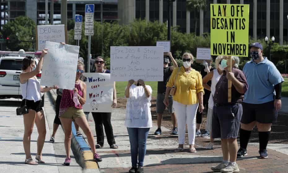 Demonstrators in Orlando protest against the Florida unemployment benefits system. 