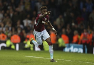 Tammy Abraham of Aston Villa celebrates winning rigor.