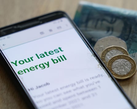 An energy bill notice seen on a smartphone