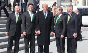 Mike Pence, Paul Ryan, Donald Trump, the Irish taoiseach, Enda Kenny, and Peter King after a ‘Friends of Ireland’ lunch at the Capitol Building in Washington.