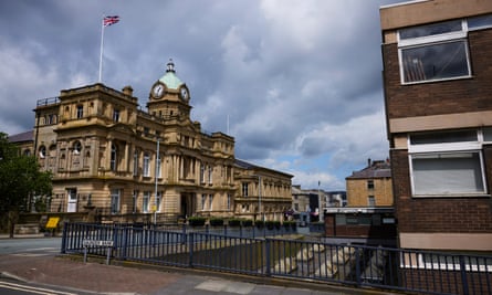 Burnley town hall with union flag flying above it