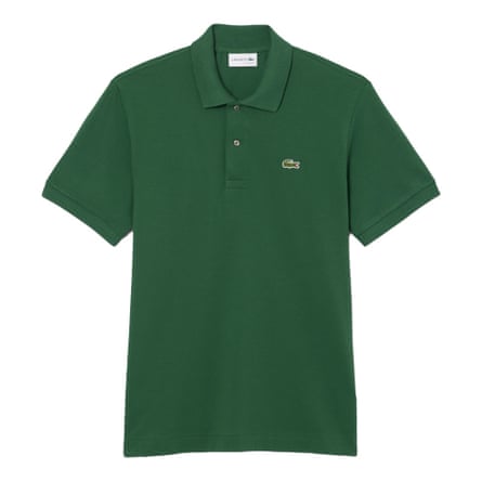 A forest green polo T-shirt with the Lacost crocodile logo on the left breast. It is on a white background.