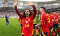 Marc Cucurella celebrates Spain's victory against Germany
