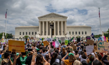 People protesting outside the supreme court, against its overturning of Roe v Wade, on 24 June 2022.