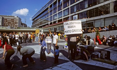 People rally outside the UN conference on the human environment (UNCHE) in Stockholm in June 1972.