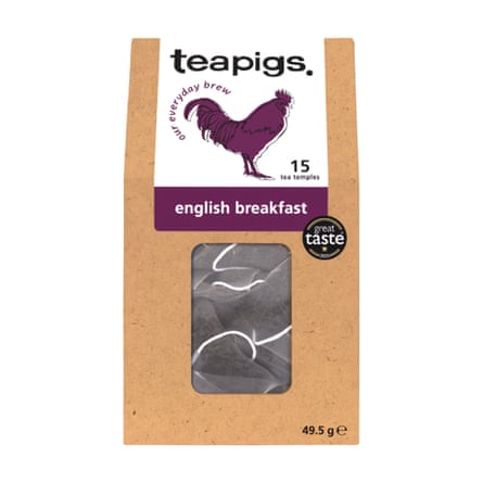 The front of a box of a brand of teabag called Teapigs English Breakfast Tea 15 Tea Temples49.5g