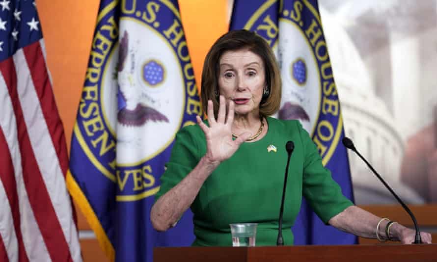 Nancy Pelosi addresses reporters on Thursday.