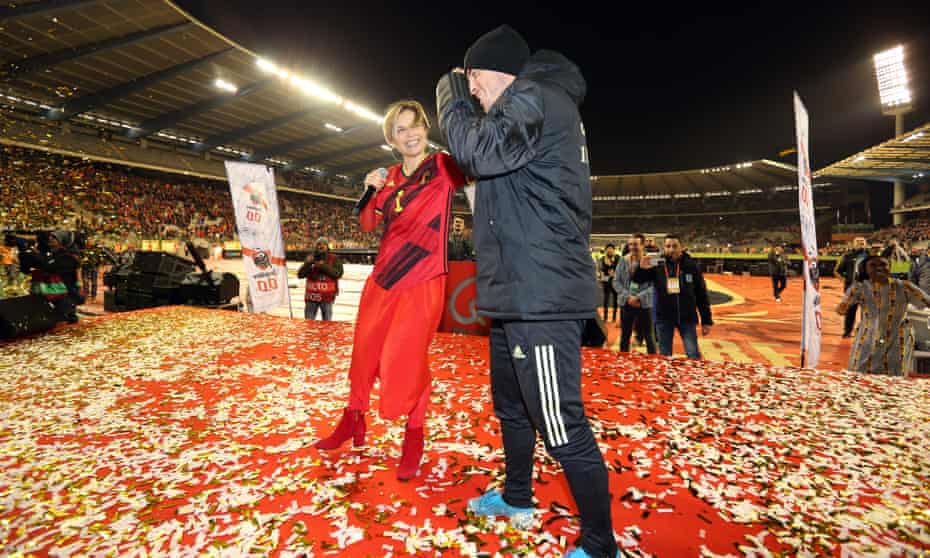 Gala proudly sports her shirt given as she thanks fanboy Eden Hazard.