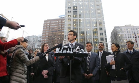 Washington Attorney General Bob Ferguson talks to reporters in Seattle on Friday 3 February 2017, following a hearing on President Donald Trump’s executive order on immigration.
