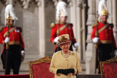 Queen Elizabeth II stands in Westminster Hall after addressing both Houses of Parliament in 2012