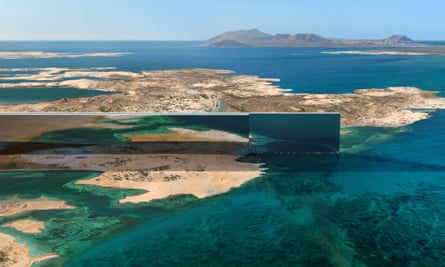 Une visualisation de la ville de 100 milles, The Line, se projetant dans la mer Rouge.