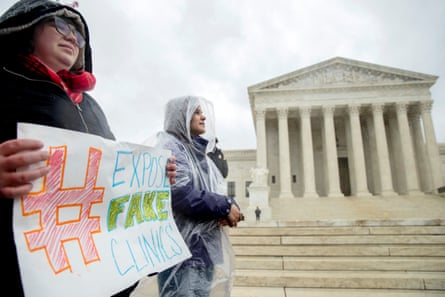 An abortion rights supporters join a 2018 rally outside the US supreme court, where justices were holding oral arguments over the constitutionality of California’s attempt to regulate the speech of crisis pregnancy centers.