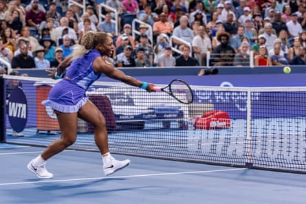 Serena Williams hits a forehand.