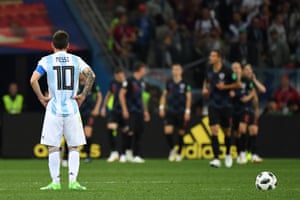 Argentina’s forward Lionel Messi waits to kick off after Croatia scored their opener during the Russia 2018 World Cup Group D football match between Argentina and Croatia at the Nizhny Novgorod Stadium in Nizhny Novgorod on June 21, 2018.