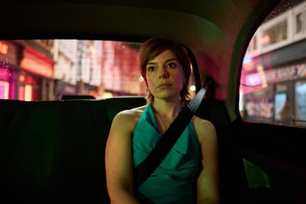 Aimee-Ffion Edwards sits in the back of a black cab as she plays a victim of John Worboys in the drama Believe Me.