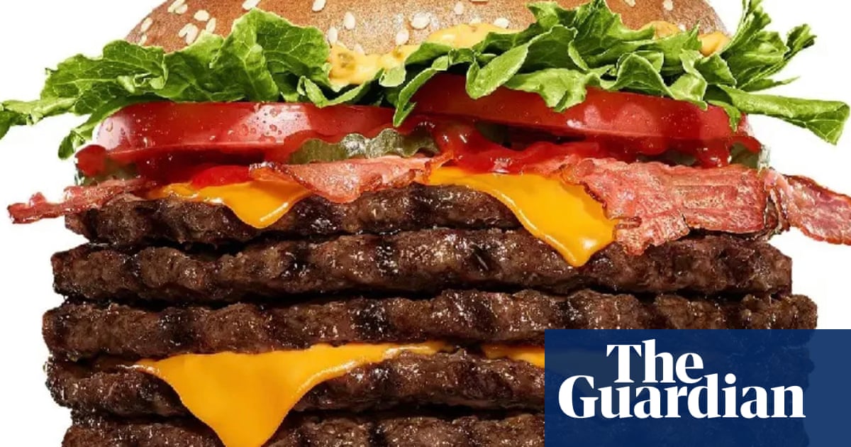 Five beef patties, four cheese slices, bacon, lettuce, tomato Burger King's sumo of a burger enters the ring