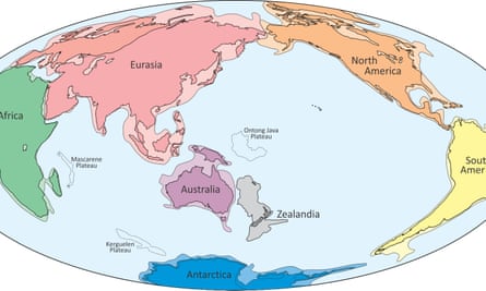 Zealandia shown on a map of the continents