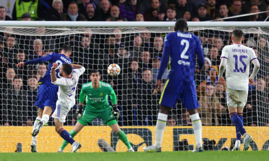 Kai Havertz of Chelsea scores their team’s first goal.