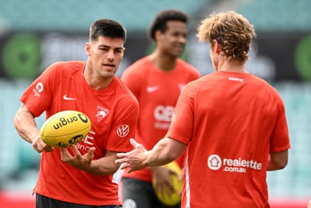 Lewis Melican during a Sydney Swans training session.