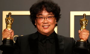 Winner Bong Joon Ho with the Oscar for Best Directing and Best International Feature Film for Parasite during the 92nd annual Academy Awards ceremony.