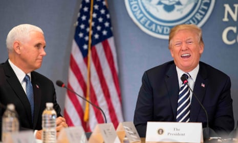 Donald Trump visits the Federal Emergency Management Agency with Vice-President Mike Pence. Away from the cameras he preferred bragging about his negotiating skills to talk of hurricanes.