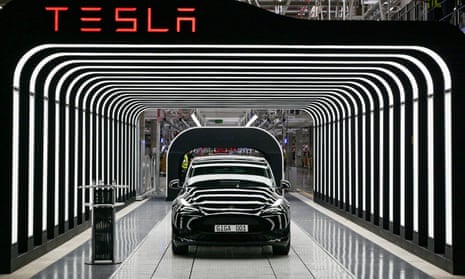 Tesla Model Y cars at the opening of a factory