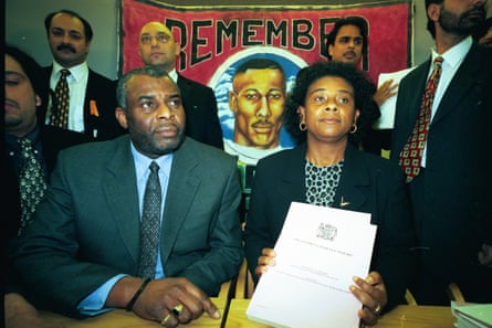 Neville and Doreen Lawrence at the press conference following the 1999 Macpherson inquiry report into their son Stephen Lawrence’s murder.