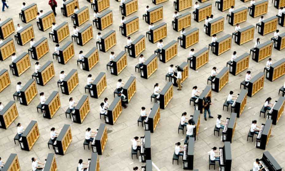 An outdoor recital, with 160 pianos playing in harmony, in Hangzhou, China.